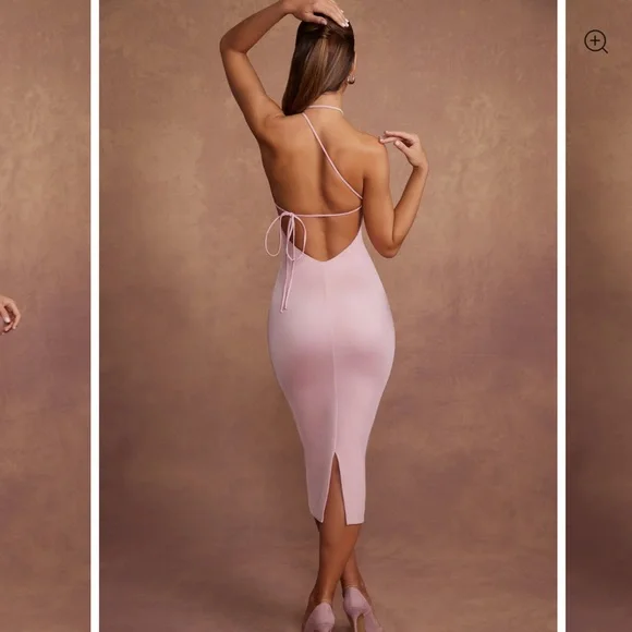 Brand New Mauve High Neck Backless Mid Dress - Picture 2 of 2